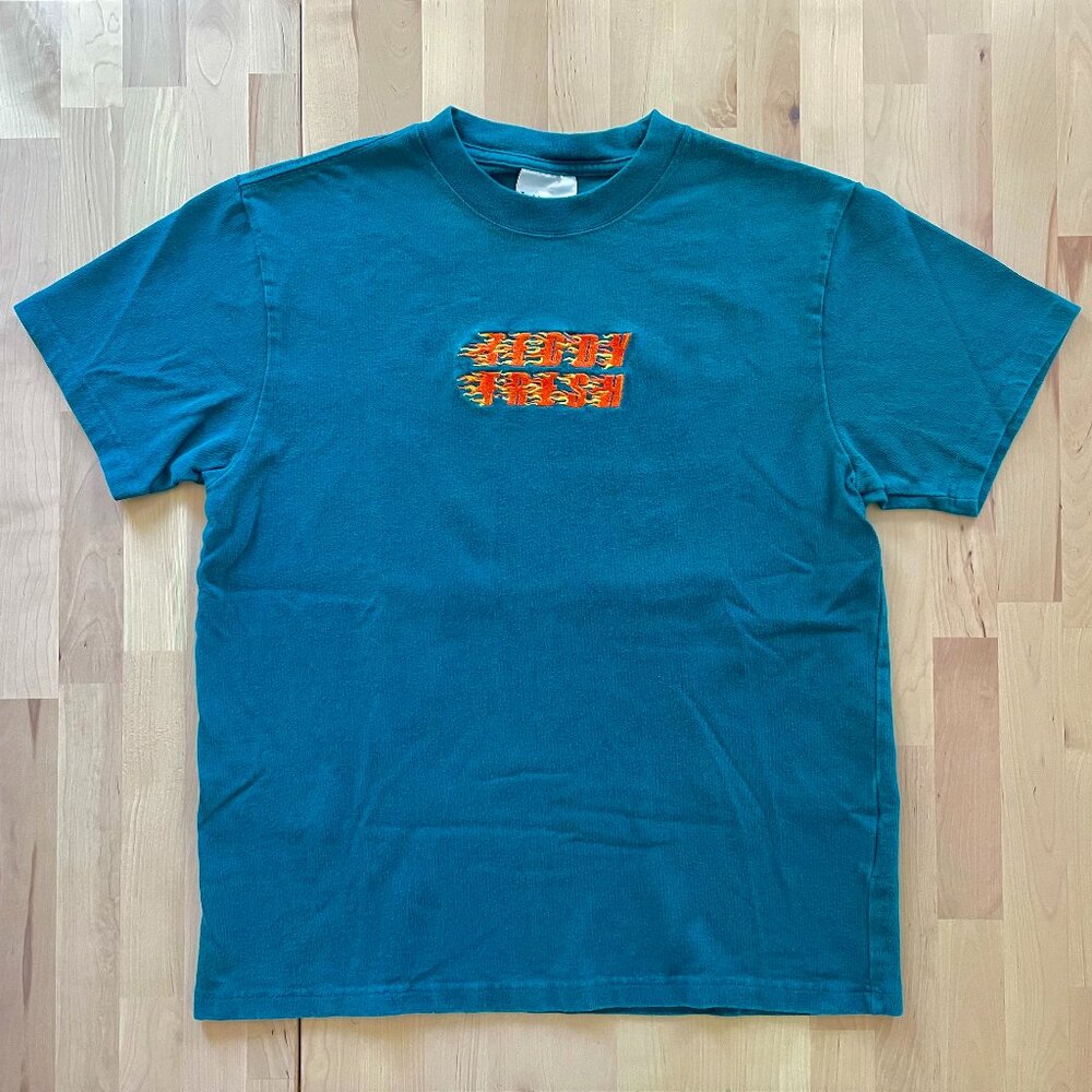 Teddy Fresh Unisex Teal Short Sleeve T-Shirt Tee with Flame Fire Logo size Small
